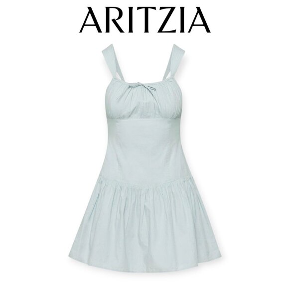 Aritzia Blue Dropwaist Cotton Poplin Dress Size L - Picture 1 of 11
